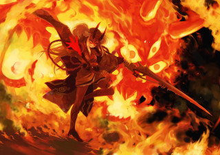 Woman sword fire flames background 2 - explosion free wallpaper for desktop