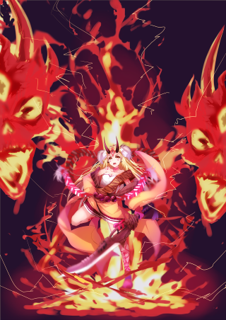 Woman sword fire demons background - explosion free wallpaper for mobile