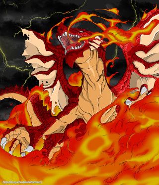 Red dragon huge body fire - baiōken eishun free wallpaper for tablet
