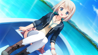 Anime girl boat water sitting - chizuko yoshida free wallpaper