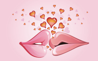 Lips hearts pink background flying - heart free wallpaper