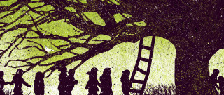 Group people tree ladder standing - under a tree free wallpaper