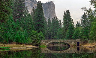 Bridge lake trees mountains background - tree and mountains free wallpaper for desktop