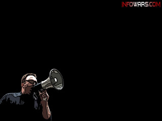 Man holding megaphone black background - red lettering free wallpaper