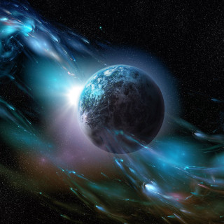 Blue black planet stars black - a detailed matte painting free wallpaper for tablet