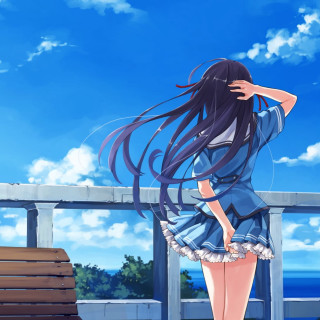 Girl long hair balcony ocean - romanticism free wallpaper for tablet