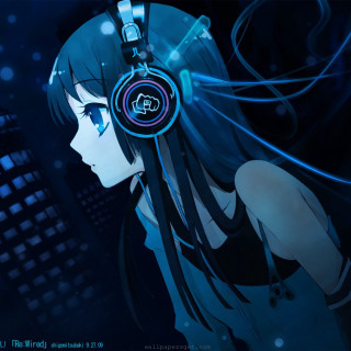 Girl headphones dark city background - headphone free wallpaper for tablet