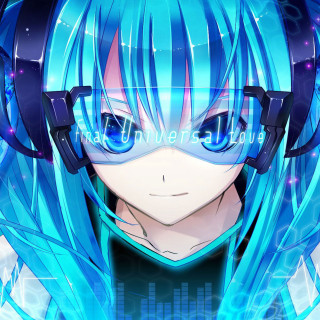 Anime blue hair headphones character - visual free wallpaper for tablet