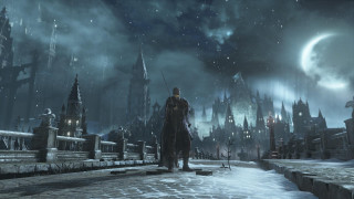 Man snowy street city night - bloodborne free wallpaper