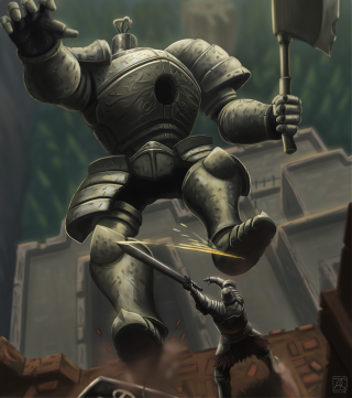 Giant robot attacking small robot - smaller free wallpaper for tablet