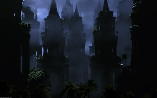Dark castle towers foggy sky - tower free wallpaper