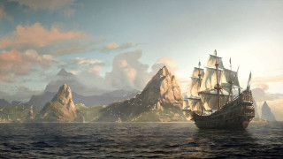 Ship ocean mountain range sky - cinematic matte painting free wallpaper