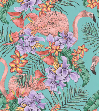 Flamingo flowers bamboo leaves lotus - maximalism free wallpaper for tablet