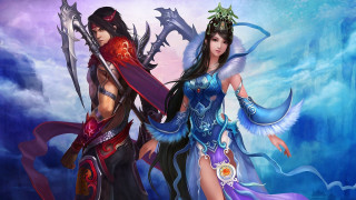 Fantasy costumes women blue sky - chen chun free wallpaper