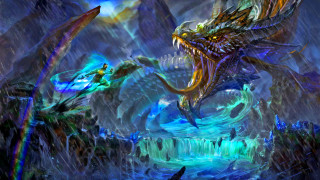 Dragon rain waterfall background waterfall - league of legends concept art free wallpaper