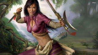 Woman pink outfit holding swords - magic free wallpaper for desktop