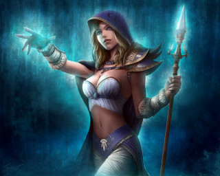 Woman bikini holding sword action - a hood free wallpaper
