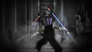 Futuristic man lightsabers doorway pillar - a doorway free wallpaper