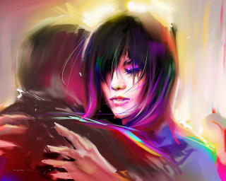 Woman hooded purple hair rain - her phone free wallpaper