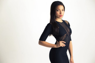 Woman black dress posing hands 30 - daphne allen free wallpaper