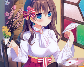 Girl holding paper flower window - a girl holding free wallpaper