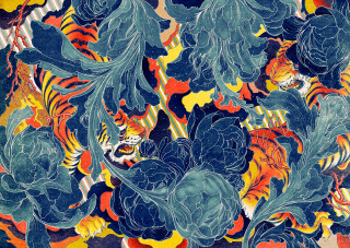 Tiger flowers colorful background center - painting free wallpaper