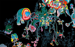 Colorful elephant black background white - in gouache free wallpaper