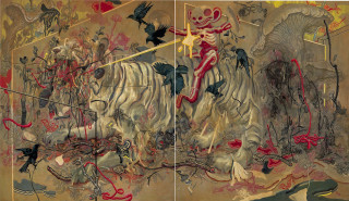 Woman tiger sword bird flying - gutai group free wallpaper