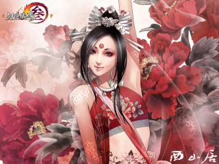 Woman red dress flower hair 3 - chen chun free wallpaper