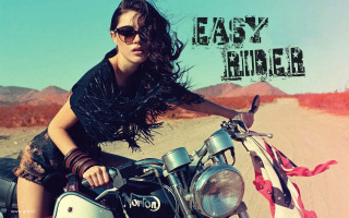 Woman sitting motorcycle desert easy - easy free wallpaper
