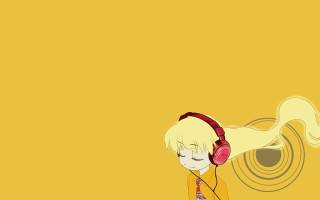 Girl headphones yellow background swirly - headphone free wallpaper for desktop