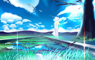 Woman bridge sky water tree - a bridge free wallpaper