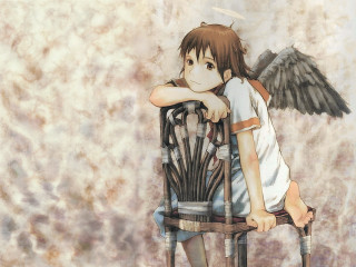Girl sitting chair angel bird - her knee free wallpaper for desktop
