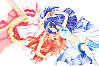 Anime girls blue hair pink 3 - white dress free wallpaper