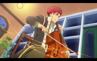 Man red hair black suit 3 - his hand and a building in the background free wallpaper