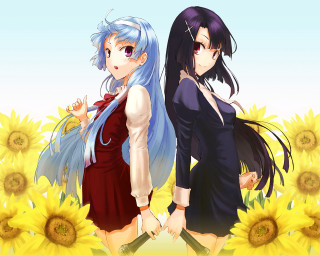 Anime girls sunflower field dress - the other wearing free wallpaper