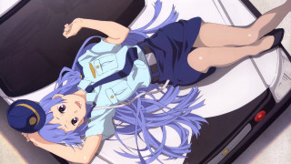 Woman laying car hat backpack - top of a car free wallpaper