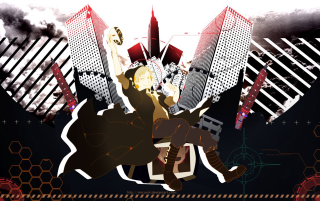 Man riding horse woman back - orphism free wallpaper