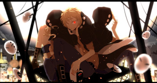 Man woman forest city glowing - their face free wallpaper for desktop