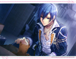 Man blue hair white shirt - his hand in free wallpaper