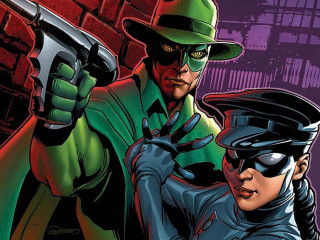 Man gun woman green outfit - brian bolland free wallpaper