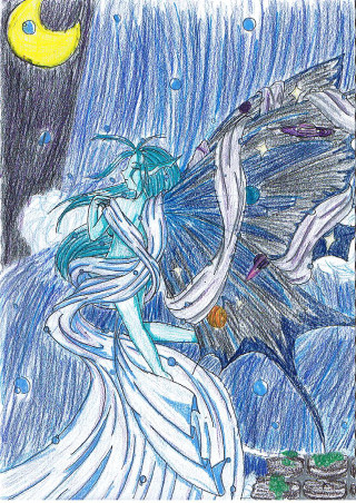 Woman bird moon drawing artistic - anime art free wallpaper for mobile