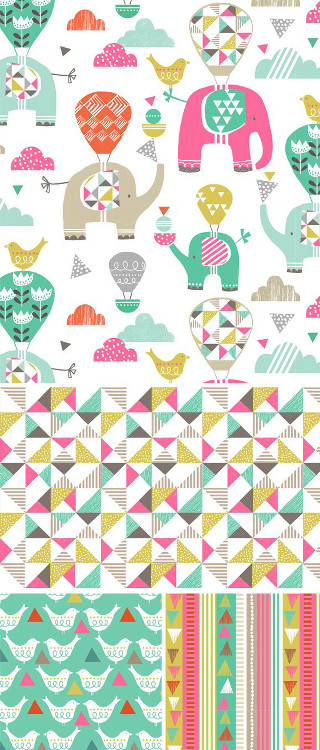Colorful elephants hearts bird pattern - side and a bird free wallpaper for mobile