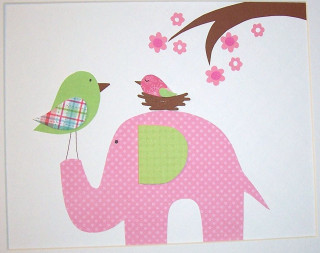 Bird elephant flowers tree branch - mail art free wallpaper