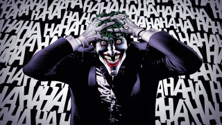 Joker costume man covering eyes - his ear free wallpaper