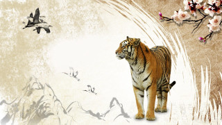 Tiger painting flowers birds wall - emperor huizong of song free wallpaper