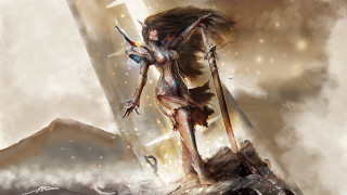 Woman sword spear rock sky - the gathering artwork free wallpaper