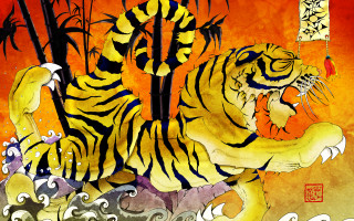 Tiger dragon red background painting - a dragon free wallpaper