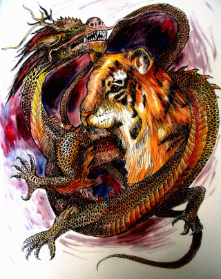 Tiger dragon airbrush bengal kaijuu - a red circle free wallpaper for mobile