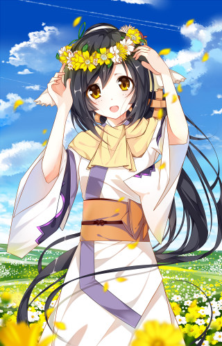 Woman dress flower crown field - aimitsu free wallpaper for mobile